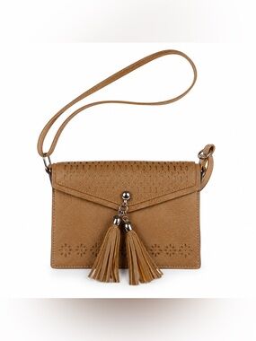 Women's Tan Crossbody Bag with Tassel Accent